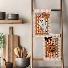 2PCS Kitchen Towels Orange & White Plaid Stamp Little Ghost Pumpkin Design Print 40*60cm Autumn Theme Rectangular Microfiber Kitchen Towels, Dish Cloths, Tablecloths, Hand Towels, Kitchen Decor, Home Decor, Housewarming Gift For Neighbors, Perfect For Kitchen & Bathroom Use, Suitable For Housewives And Family Gatherings, High Cost-Performance, Household Essential - Orange - View 9