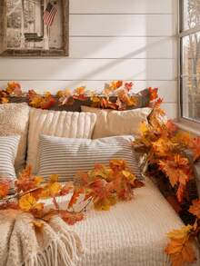 1pc Autumn Maple Leaf Wreath, Artificial Autumn Leaf Garland, Suitable For Thanksgiving, Home, Wedding, Fireplace, Party, Halloween Decoration, Christmas Decoration - Autumn Colors - View 2