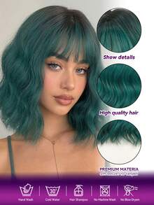 Tóc giả Bob 14 inch màu gradient rễ tối, tóc xoăn sóng nước cho nữ, có mái, sợi tổng hợp chịu nhiệt, vẻ ngoài tự nhiên phù hợp cho tiệc tùng hóa trang và mặc hàng ngày - Hồng - Xem 10