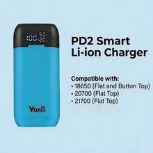 Pengisi Daya Baterai Lithium Pintar Yonii PD2 dengan Kabel USB-C. Kompatibel dengan Senter, Perlengkapan Luar Ruangan, dan Berbagai Perangkat Bertenaga Baterai. Menggunakan Sel Li-Ion 18650/21700. Buat Sendiri Solusi Daya Portabel Anda. Baterai Tidak Termasuk. - Hitam - View 2