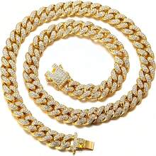 Rhinestone Gold Dog Collar, Hip-Hop Style Gold Dog Necklace, Chunky Gold Chain Cat Collar, Full Rhinestone Fashion Pet Collar - Gold - View 9