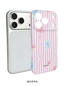 GIIPPA 1件粉色條紋背景海洋元素圖案設計手機殼，適用於Phone 17 Pro Max，相容於Phone 16 Pro Max、15 Pro Max、14 Pro Max，韓系高端時尚趣味手機殼，相容於11/12/13/14/15/16 Pro Max Plus，優雅設計男女皆宜，適合送給女友的聖誕節、情人節、復活節、婚禮季與生日完美禮物！ - 粉色 - 查看 2