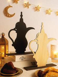 1pc Geometric Hollow Star & Moon Self-Standing Desktop Sign, Flat Bottom Matte Light Board With Polka Dot Cutout, Minimalist Tabletop Decor For Restaurant, Fireplace, Home Party, Indoor Holiday Tabletop Ornament Gift - Style 1 - View 3