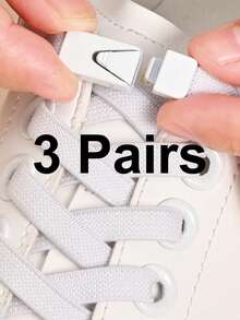 COSYLEE 3 Pairs Elastic No-Tie Shoelaces With Switch Buckle, 8mm Wide Flat Shoelaces Suitable For Sports Shoes And Casual Shoes - 3 Pairs - White - View 2