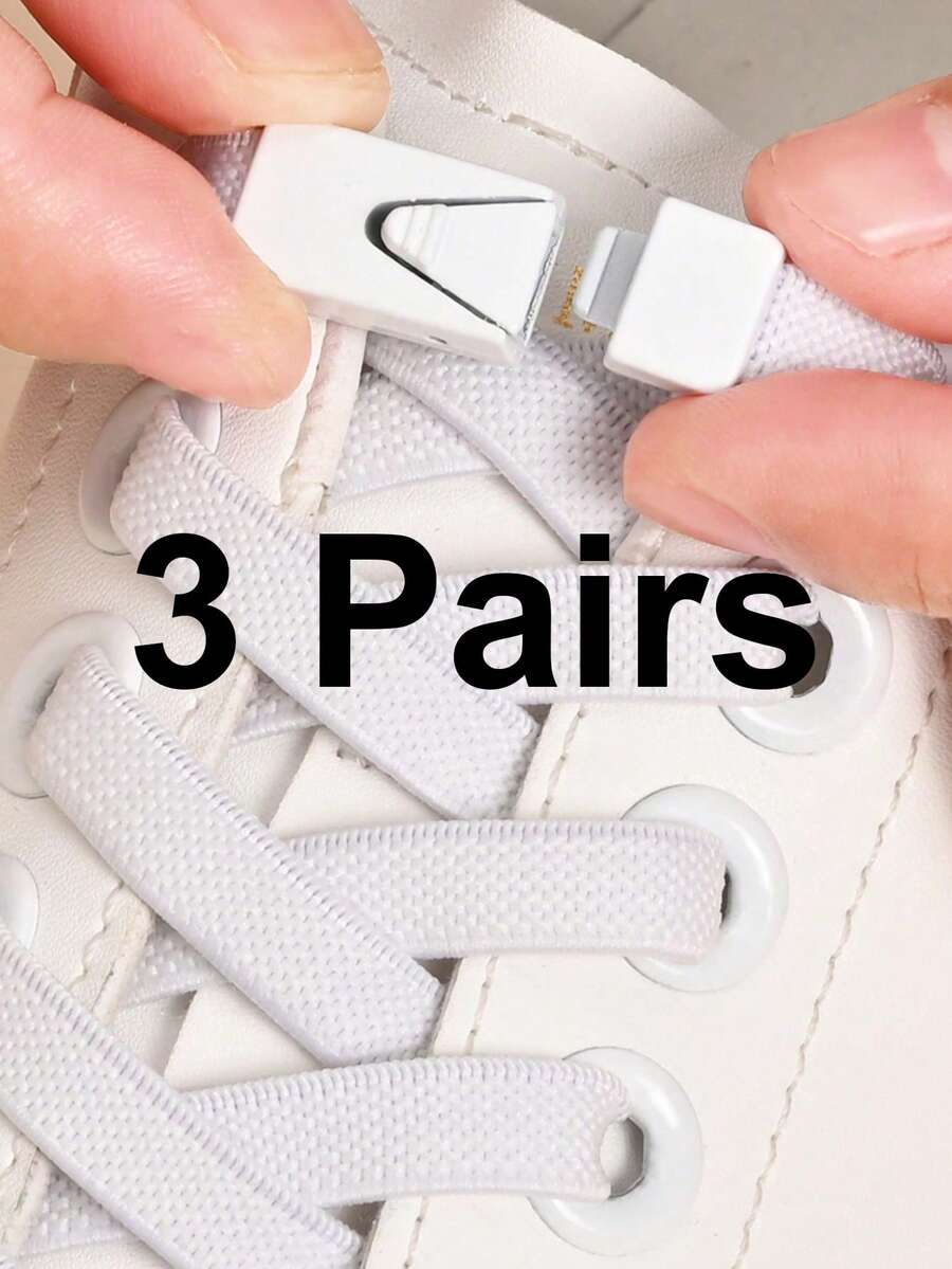 COSYLEE 3 Pairs Elastic No-Tie Shoelaces With Switch Buckle, 8mm Wide Flat Shoelaces Suitable For Sports Shoes And Casual Shoes