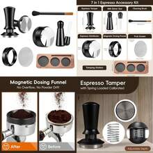 7 Pcs Espresso Tamper Tools Accessories Kit For Coffee WDT Tool Accessories Set Coffee Tamper Set With Wood Espresso Tamping Station Distributor Dosing Funnel Stirrer Brush Puck Screen - 54mm - View 10