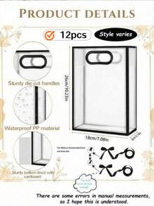 12pcs Transparent Gift Bags With Black Trim And Satin Bow, Reusable Clear PVC Tote Bags, Perfect For Wedding, Bridal Shower, Birthday Gift Packaging, Baby Shower And Luxury Gift Wrapping, Also Suitable For Floral Display In Boutique Stores - Transparent Gift Bag With Black Trim (including Ribbon) - View 10