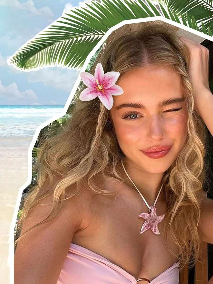1PC Pink Lily Hair Clips For Women Tropical Flower Barrettes Hawaiian Floral Hairpins Bridal Beach Hair Accessories - Multicolor - View 1
