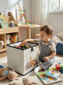 1pc Cartoon Animal Print Open Storage Box, Baby Diaper & Toy Organizer Basket, Foldable, Baby Room Storage Box, Stackable Storage Box, Drawer-Style Durable Multi-Functional, Space-Saving Design Suitable For Home, Dorm, Home Organization, Under-Bed Storage - Multicolor - View 6