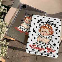 Casing Pelindung Tablet Motif Polkadot Vintage Gadis Kecil Marah, Bagian Belakang Transparan dengan Slot Pena, Pelindung Tablet Anti Jatuh, Casing Pelindung Tablet Kartun Lucu dengan Stand Multi-Sudut, Kompatibel dengan Apple Generasi ke-11 (A16), Minimalis Generasi ke-10/Air 8 Tahan Lama 2026 New Pro 11 Fashion Mini 7/Air 7/6/11/13 Inch, Cocok untuk Kerja, Perjalanan, Harian, dan Berbagai Skenario - Putih - View 7