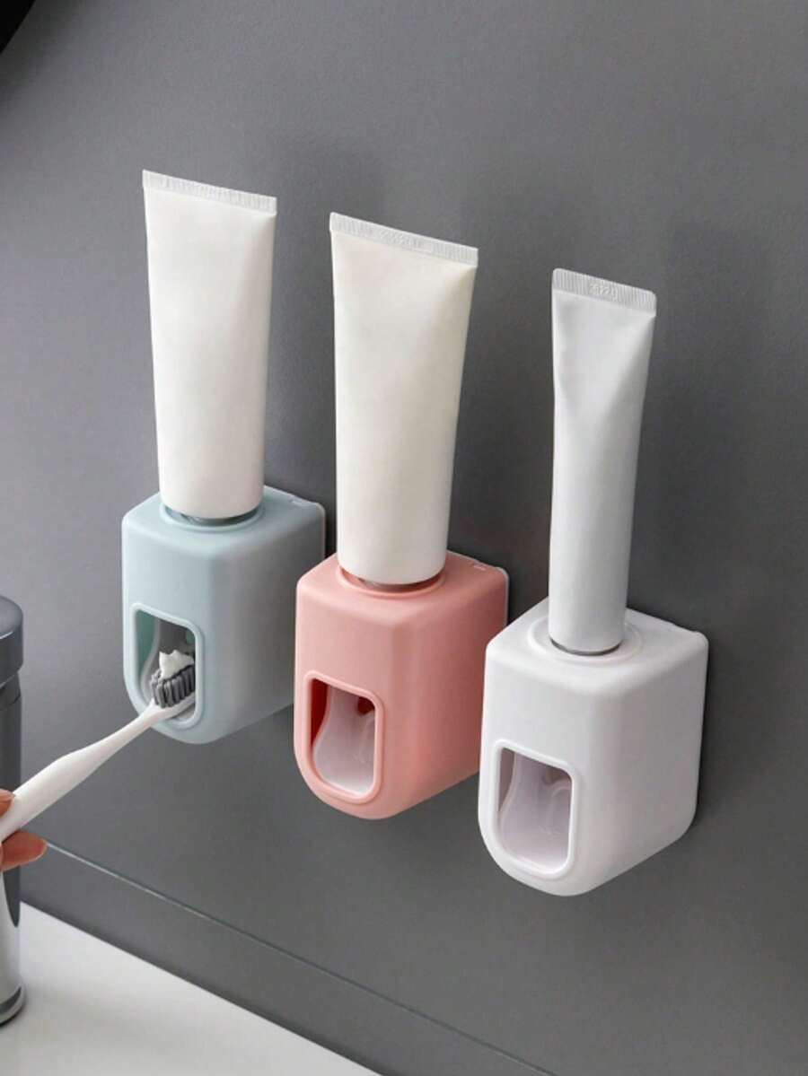 1pc Wall-Mounted Automatic Toothpaste Dispenser Slouchy Tool Bathroom Toilet Wall No-Drill Automatic Toothpaste Dispenser - Wall-Mounted Toothbrush Holder With Toothpaste Squeezing Function - No Power Required - Plastic Bathroom Accessory