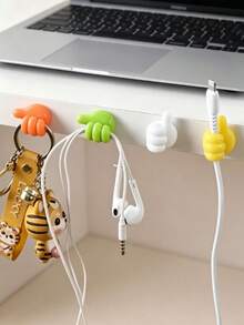 2pcs Cartoon Hand-Shaped Self-Adhesive Cable Clips, Charging Cable Organizer, Phone And Data Cable Management Hooks, Multi-Function Cable Holder, Home Storage And Organization, Non-Electric Cable Storage Accessories, No Battery Required - Multicolor - View 3