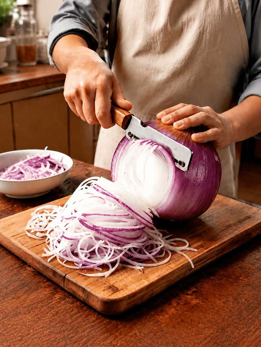 1 buah Alat Pemotong Bawang Multifungsi, Pengupas dan Pengiris Stainless Steel, Parutan Dapur 3-in-1, Pembuka Botol, Cocok untuk Berbagai Buah dan Sayuran/Natal/Dapur/Pernikahan/Berkemah/Halloween/Perlengkapan Liburan/Dapur/Rumah