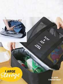 Portable Large Capacity Insulation Bag Handbag Beach Pouch For Schools,Outdoor Activities,Vacations,Travel,Outings,Work,Business,Commuting,School - Black - View 7