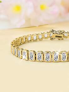 1pc Fashionable Versatile Classic Tennis Bracelet, Inlaid With Sparkling Cubic Zirconia, Suitable For Various Outfits, Can Be Given As A Gift - Rectangle - View 2