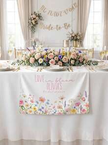 1pc DIY Customized Name Wildflower Floral Bridal Party Tablecloth, Blooming Floral Pre-Wedding Banquet Dessert Table Decor, Wedding Banquet Long Table Cloth Fabric Decoration - Multicolor - View 5