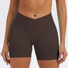 Women's Athletic Shorts, Criss-Cross Waistband Design, Yoga Shorts Sports Summer - Mocha Brown - View 4