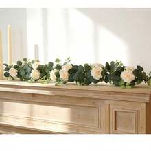 1pc 1.8m Artificial Rose Vine With Green Leaves, Fake Flower Garland For Room, Party, Home, Wedding, Birthday, Christmas Wall, Arch Decoration, Spring Red Flowers - Pinkish White - View 11