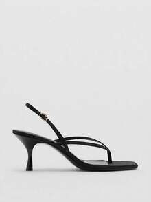 Summer New Women's Brown Suede Mid-Kitten Heel High Heel Sandals,Flip Flops - Black - View 4