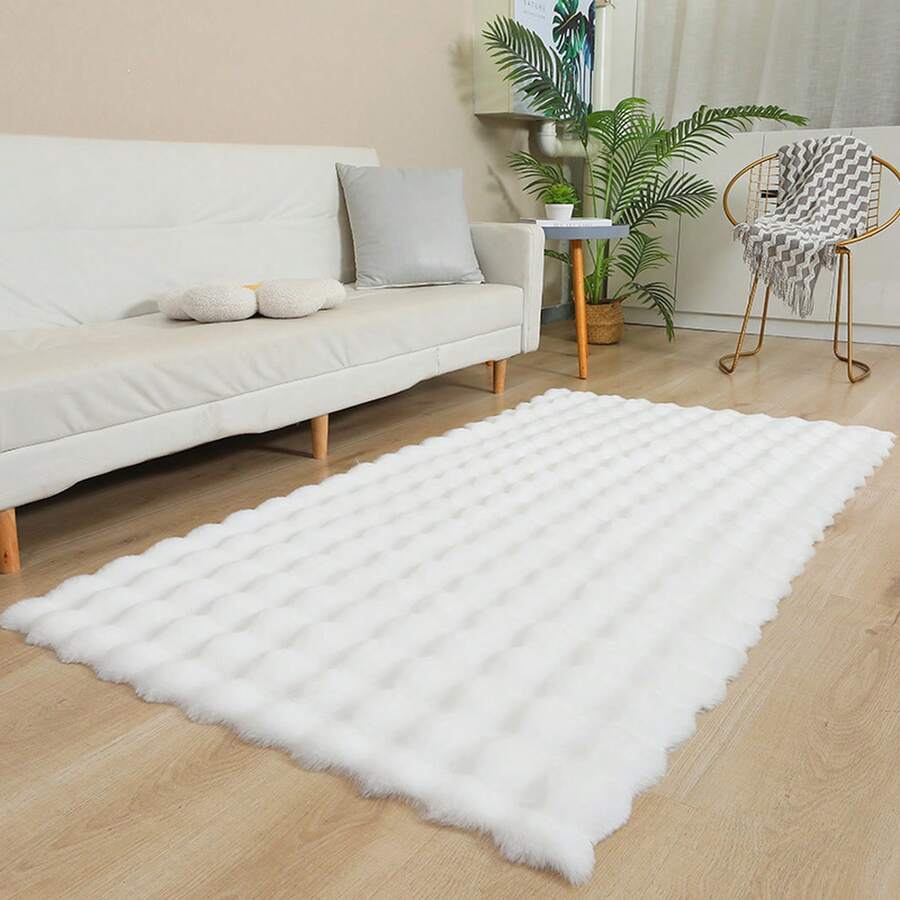 2026 Window Bay Rug, Bedside Rug, Sofa And Coffee Table Rug, Bedroom And Living Room Rug, Decorative Rugs - H-bubble Faux Rabbit Fur Rectangle - White - View 1