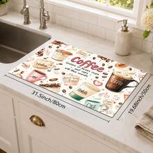 1pc Cute Coffee Print Diatomaceous Earth Kitchen Draining Mat, Absorbent Quick-Drying Non-Slip Coffee Machine Mat, Suitable For Kitchen Countertop, Coffee Corner And Dish Drying Area Decoration - Multicolor - View 9
