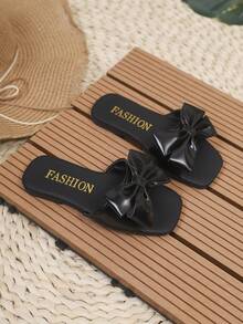 Girls' Fashion Flat Bow Slide Sandals - Black - View 2