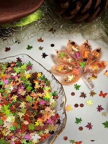 5g Brillantina Maillard de color mixto con forma de hoja de arce irregular para arte de uñas, lentejuelas de hoja de arce vintage de otoño, uñas DIY portátiles para otoño/invierno y Halloween, brillantina para relleno de resina/pegamento de crema - Multicolor - Ver 5