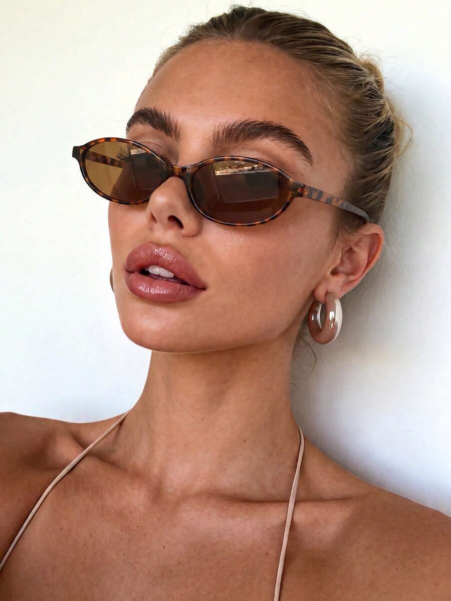 1 Pair Women's Oval Leopard Print Fashion Sunglasses, Suitable For ...