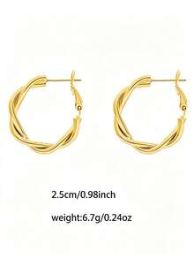 VJS 1 Pair Premium Minimalist Stainless Steel Gold & Silver Dual-Tone Twisted Hoop Earrings, Polished Shiny Geometric Twist Design, Non-Deforming, Daily Casual & Business Wear Accessory - Minimalist Twisted Hoop Earrings - View 4