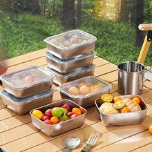 20pcs Stainless Steel Food Storage Container Set, Multi-Functional Kitchen Fresh-Keeping Box, Includes 10 Containers + 10 Leak-Proof Stackable Lids, Reusable, Suitable For Outdoor Camping, Family Gatherings, Office And School Use - Multicolor - View 6