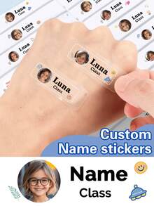 60 piezas Pegatinas transparentes personalizadas con nombre & foto - 25 estilos, Pegatinas transparentes impermeables personalizadas con etiquetas de nombre para jóvenes - Multicolor - Ver 14