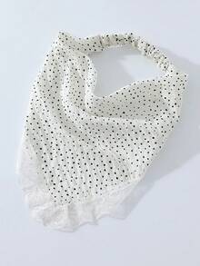 1pc Women's Original Floral Embroidered Rolled Edge Lace Trim Polka Dot Pattern Headwrap Hairband Suitable For Daily And Vacation Use - White - View 2