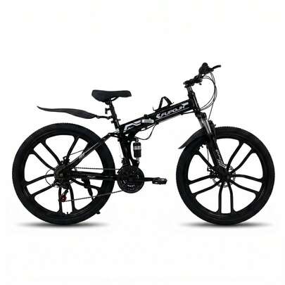26 Inch Folding Mountain Bike 21-Speed Dual Disc Brakes Dual Suspension Multi-Spoke Design, Pre-Owned Folding Bikes For Adults 26-Inch Bicycle
