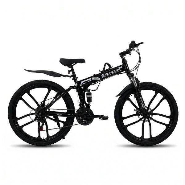 26 Inch Folding Mountain Bike 21-Speed Dual Disc Brakes Dual Suspension Multi-Spoke Design, Pre-Owned Folding Bikes For Adults 26-Inch Bicycle