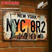 2D Flat Print, 1pc, Vintage Sign, Outdoor Plaque & Wall Decor. Aluminum Sign With New York Skyline & Statue Of Liberty Design, Suitable For Living Room, Office, Bar, Vintage Decor (Random Style) - A - View 6