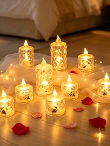 24pcs LED Electronic Candle Lights With Rose Pattern Halo Projection - Flameless, Battery Operated Mini Candles For Wedding, Valentine's Day, Halloween, Christmas And Cozy Home Decor, Wedding Atmosphere Lighting | Decorative LED Lights | Textured Surface Lights - Candle Light - View 8