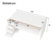 Desk 140x50 Cm With 5 Drawers, White/Oak-Look, Modern Computer Desk With Extra Large Work Surface, Vanity Table With Storage, Office Desk For Home Office, Bedroom And Study - 白色 - 查看 2