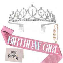 Rhinestone Birthday Party Set, Crown, Birthday Queen Sash, Women's Happy Birthday Hair Accessories, Ball Gift, Decoration, School Essential - Multicolor - View 7