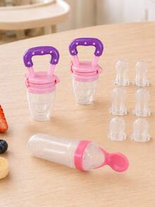 5pcs/9pcs Optional Silicone Mesh Feeding Pouch, Baby Fruit & Vegetable Teether, Feeding Accessories Including Fruit Puree Spoon, Rice Cereal Squeeze Spoon, Baby Bottle Feeding Spoon, Infant Rice Cereal Bottle, Silicone Feeding Tools - Multicolor - View 11
