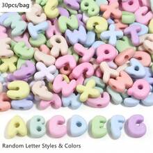 20/30 piezas de cuentas de letras de dibujos animados de colores mixtos aleatorios con agujero grande, cuentas sueltas lindas para pulseras DIY, collares, colgantes de teléfono y decoración de bolígrafos escolares - Cuentas de letras de dibujos animados con agujero grande - Ver 20