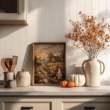 1pc Frameless Rustic Halloween Ghost & Pumpkin Wagon Fall Sunset Wall Art Print, Spooky Farmhouse Decor For Dorm, Bedroom, Party Gift - Pumpkin - View 4