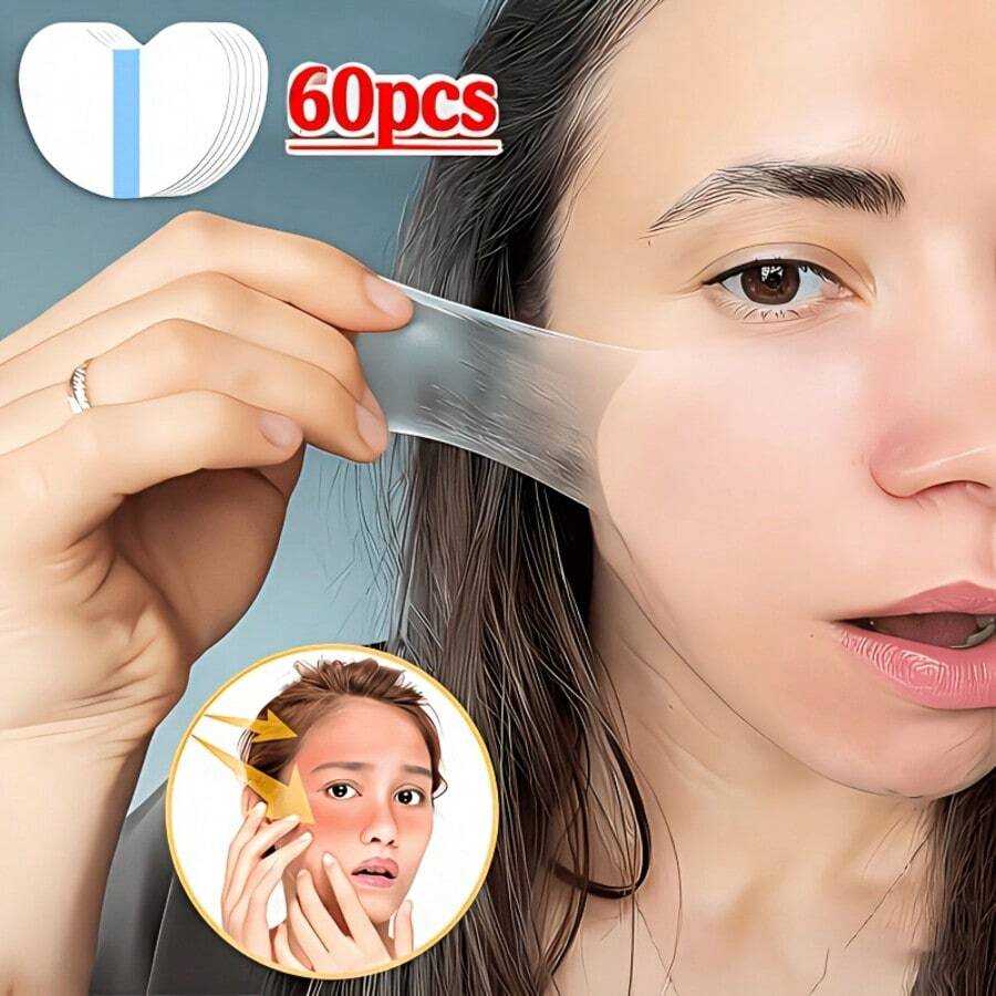 60pcs/Invisible Outdoor Beauty Patches - Ultra-Thin Invisible Facial Support Patches - Trimmable - Full Face Universal - Large Size - Suitable For Makeup - Outdoor - Sports - Daily Use - Travel - Portable - Use Anytime Anywhere, Facial Tape - Multicolor - View 1
