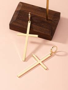 1 par de pendientes colgantes de cruz geométrica de metal minimalista de moda, 2 tamaños, adecuados para uso diario casual, fiesta, vacaciones - pendientes de cruz - Ver 3