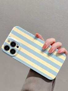 1pc Simple Girly Style Striped Pattern Perforated Glossy Film Case Full Coverage Hard Phone Case Compatible With Iphone 17 Pro, 16e, 16, 15, 14, 13, 12, 11, XR, XS,Compatible With Samsung Galaxy S26, S25, S24, S23, S22, A73, A55, A53, A35, And A34. High-End, Stylish, And Fun Phone Cases, Perfect For Daily Commutes, Afternoon Tea, Beach Vacations, Summer Outings, And Dates. - Multicolor - View 3