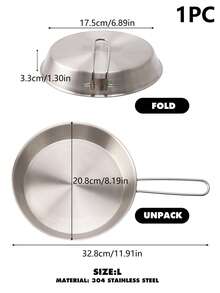 1pc304 Stainless Steel Camping Frying Pan With Foldable Handle, Portable Outdoor Skillet, Picnic BBQ Cookware For Egg Steak Grilling, 2 Sizes Optional - View 13