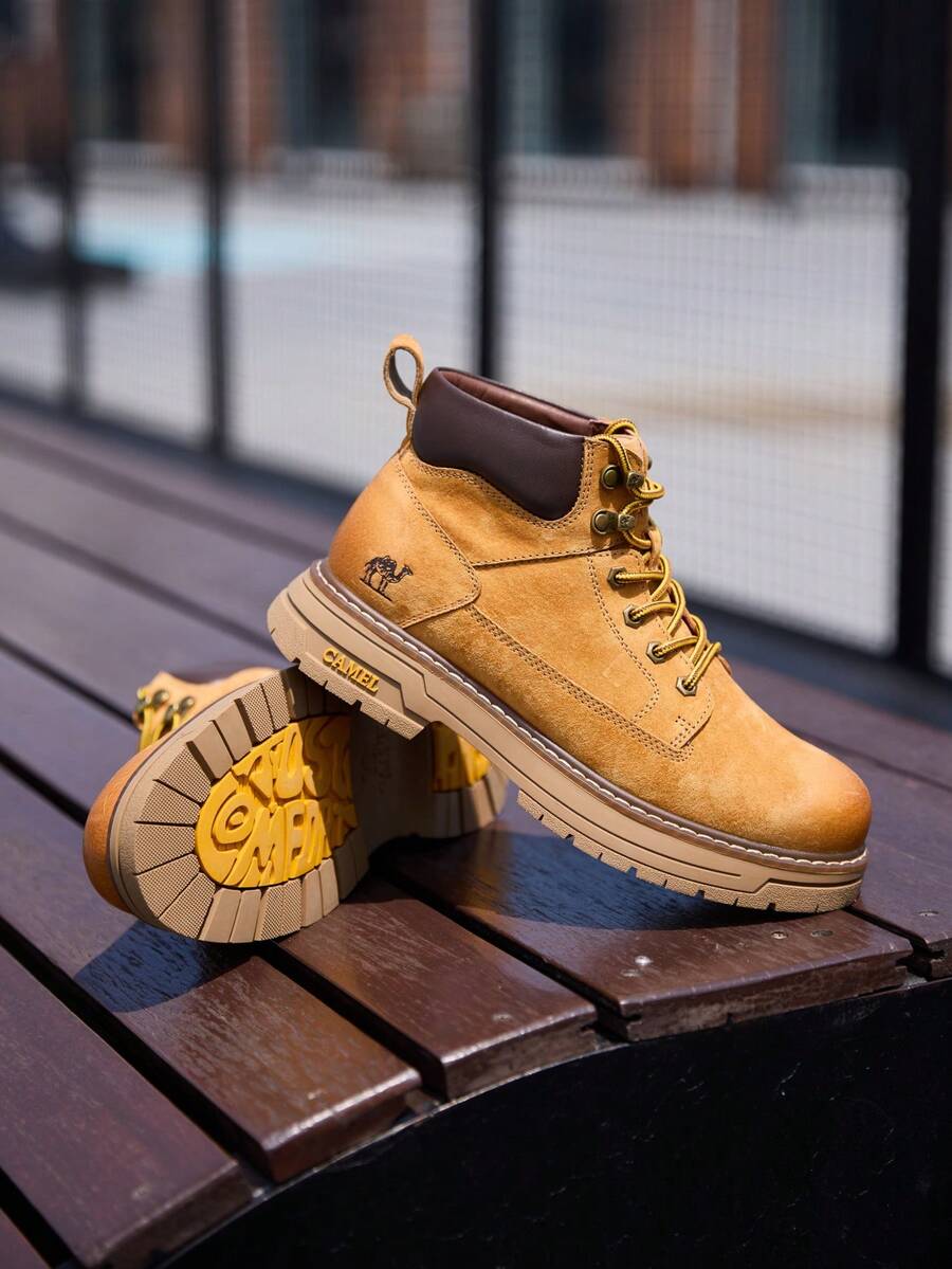 CAMEL CROWN Men's Water-Resistant High-Top Lace-Up Boots – Stylish, Non-Slip, Thick-Soled Work-Style Outdoor Boots - Desert Yellow - View 1