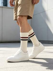 1 Pasang Kaos Kaki Pria Gaya Retro Amerika Bergaris Setengah Betis, Kaos Kaki Longgar Gaya Jalanan, Kaos Kaki Panjang Serbaguna yang Dapat Dipersonalisasi untuk Pakaian Kasual - MultiWarna - View 2