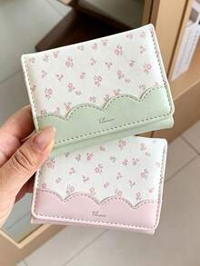 XD Minimalist Ins Style Sweet Short Multi-Function Pink Floral Wallet Coin Purse Card Holder, Mini Kids Wallet, Washable - Multiple Colors Available. Perfect Gift For Friends - Multicolor - View 2