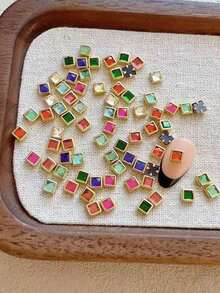 30pcs Fall, Autumn, Fall Nails New 3MM/4MM Bezel Resin Rhinestone Square Round Resin Rhinestone Rivet Nail Art Decorations Accessories, Exquisite And Versatile Nail Decor, Same As Nail Salon - Multicolor - View 4