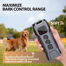 Dog Bark Deterrent Device, 2X Ultrasonic Anti Barking, 2 Training Modes 23 FT Range Barks No More Indoors Outdoors Behavior Correct & Humane Rechargeable Compact Bark Control For Dogs,With LED Flashlight - Grey - View 5